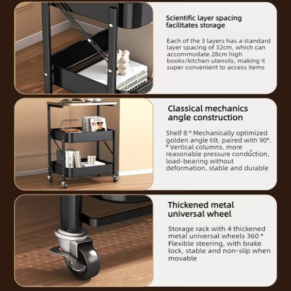 Foldable 2 Tier Rolling Storage Trolley with Wooden Top – Stylish Storage That Folds Away