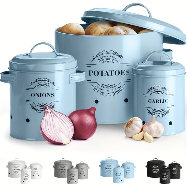 3 Piece Potato, Onion & Garlic Storage Canister Set – Freshness Meets Style