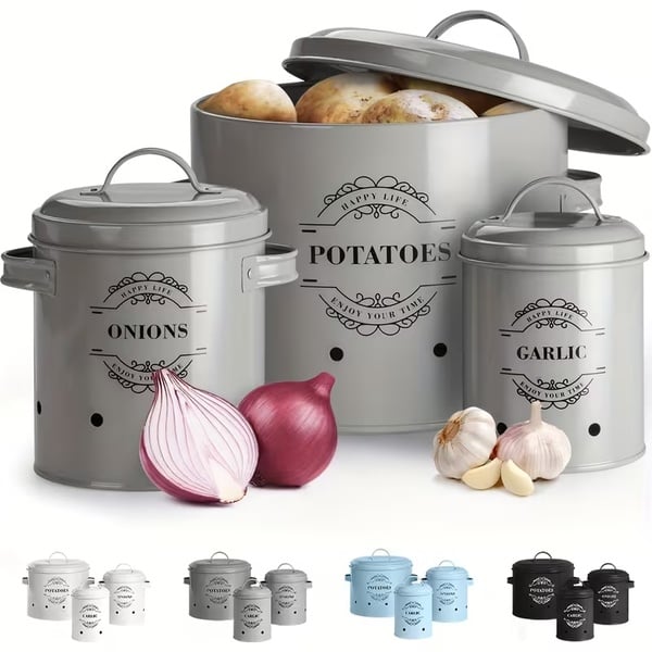 3 Piece Potato, Onion & Garlic Storage Canister Set – Freshness Meets Style