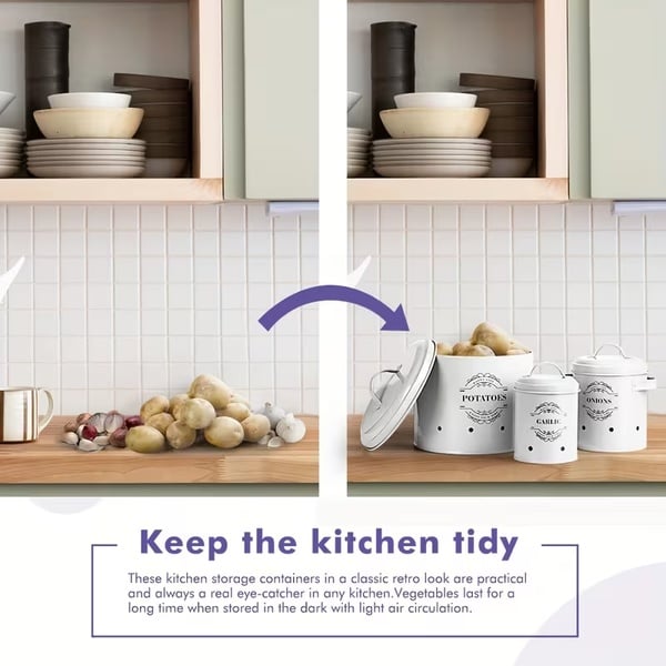 3 Piece Potato, Onion & Garlic Storage Canister Set – Freshness Meets Style