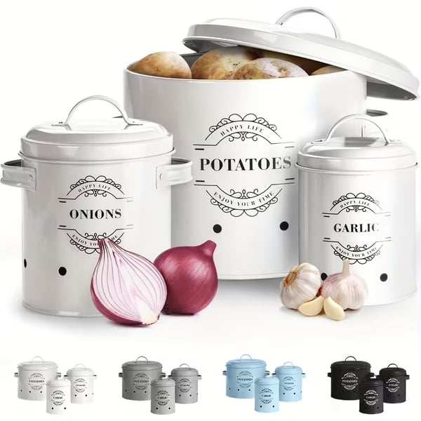 3 Piece Potato, Onion & Garlic Storage Canister Set – Freshness Meets Style