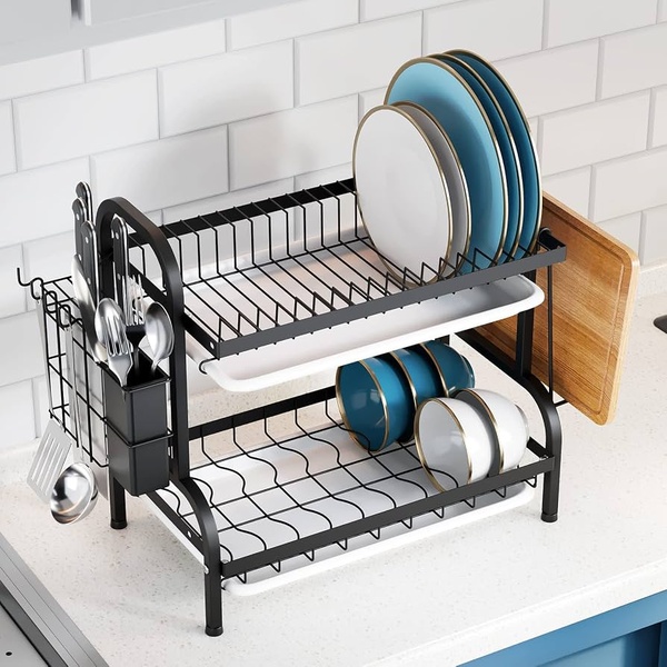 2 Tier Dish Drying Rack with Drainboard – Organised Kitchen Drying Solution