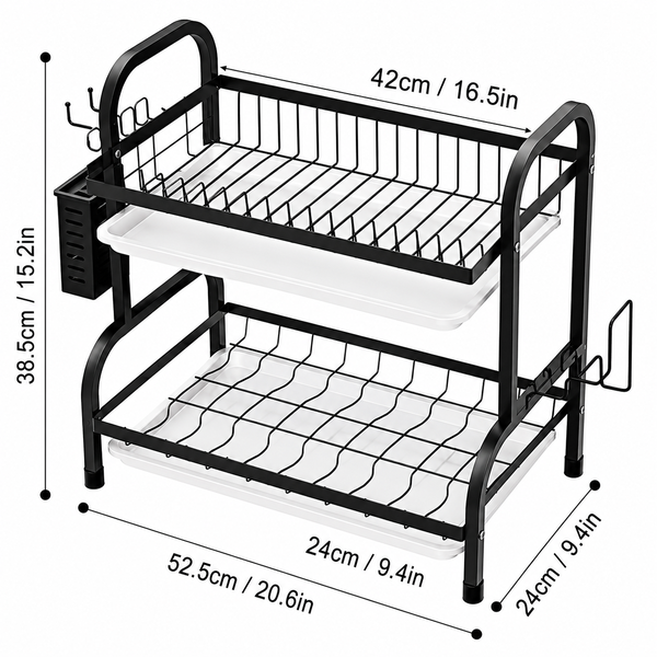 2 Tier Dish Drying Rack with Drainboard – Organised Kitchen Drying Solution