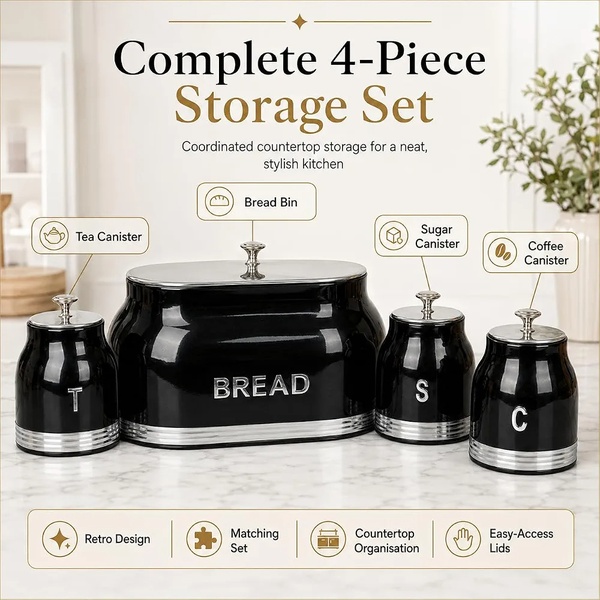 4 Piece Bread Bin & Canister Set – Modern Kitchen Storage