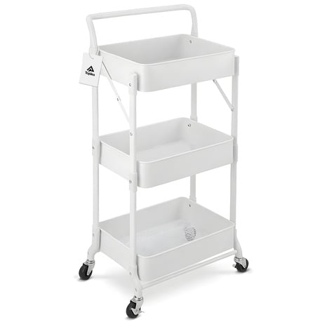 Foldable 3-Tier Rolling Storage Cart – White