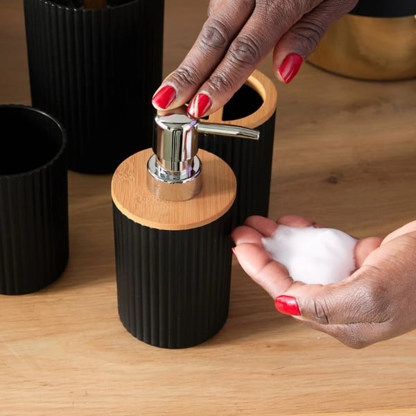 6-Piece Bathroom Accessory Set – Black with Bamboo Finish