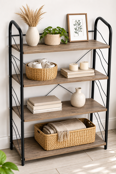 Industrial Metal & Wood Shelf Stand