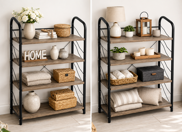Industrial Metal & Wood Shelf Stand