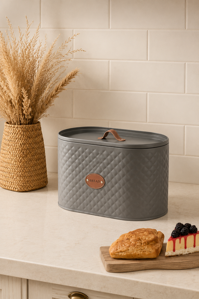 4-Piece Rustic Metal Bread Bin & Canister Set with Leather-Style Handles