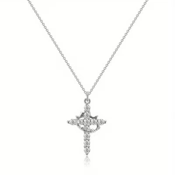 Ladies  Stainless Steel Cross Crown Pendant Necklace Synthetic Zircon picture