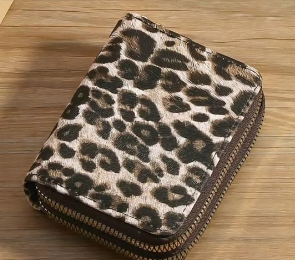 Ladies Leopard Print Double Zip Card Holder Wallet picture