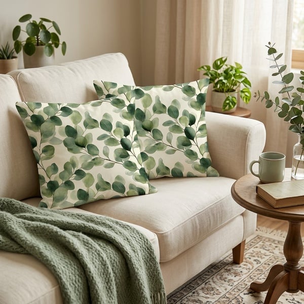 Leaves Premium linen weave  45 x45 covers only