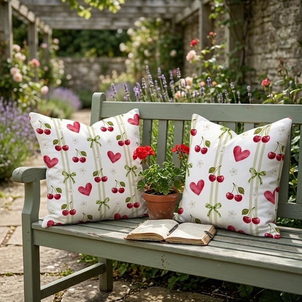 Cherry hearts Premium linen weave  45 x45 covers only