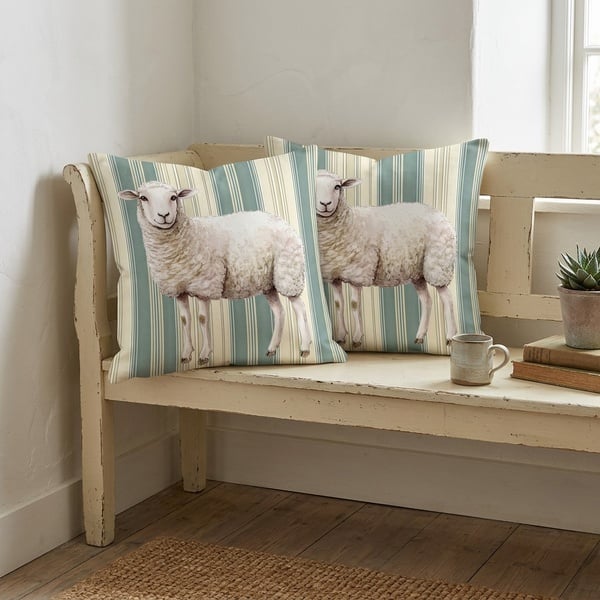 Cushion cover l SHEEP ON FRENCH STRIPES