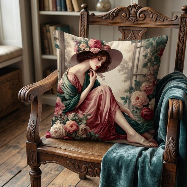 Vintage lady A 45 x45 premium linen weave