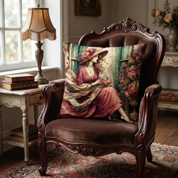 Vintage lady B 45 x45 premium linen weave