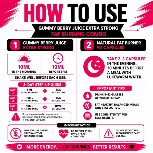 HOW TO USE: Gummy Berry Juice Extra Strong Fat Burning Combo