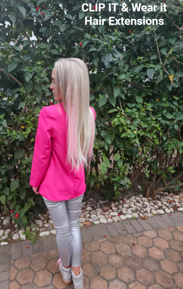 Client Wearing Silver White Platinum Blonde 10pc she add pink clips