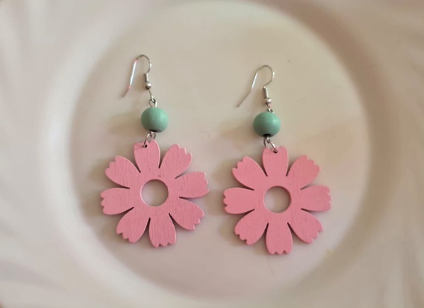 Beautiful Flower Wood Earrings
