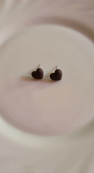 Small Brown Heart Stud Earrings