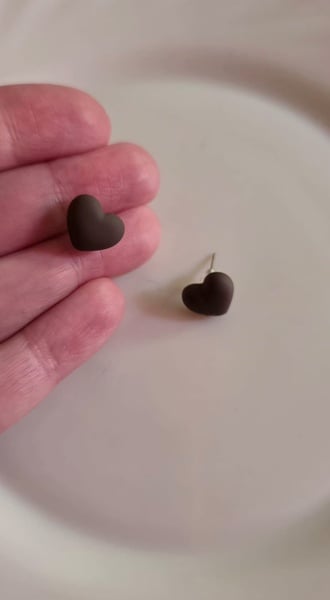 Small Brown Heart Stud Earrings