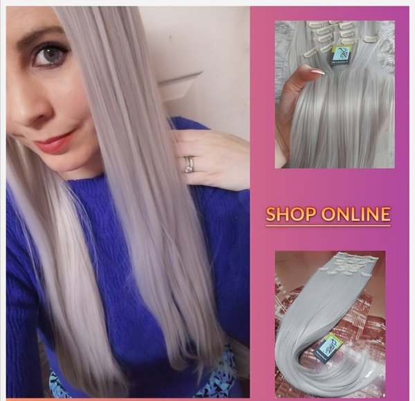 SILVER BLONDE  High Quality Premium Fiber Hair 10PC Clip in set(click on image for more info