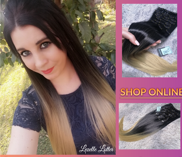 Ombre Black- Dark Blonde High Quality PremiumFiberHair 10PC Clip in set(click on image for more info