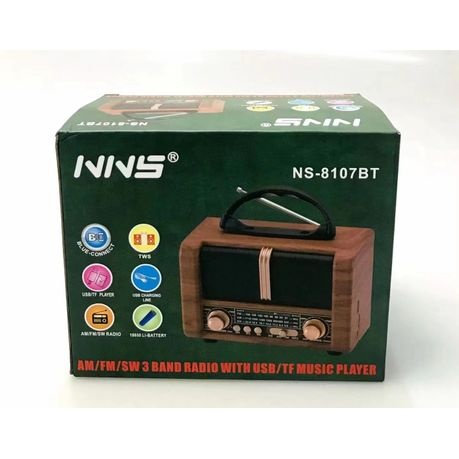 Classic Wooden AM/FM/SW Radio with MP3 & USB/TF Music Playback - NS-8107BT