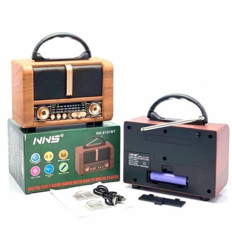 Classic Wooden AM/FM/SW Radio with MP3 & USB/TF Music Playback - NS-8107BT