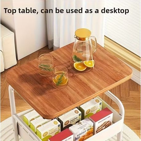 Nordic Moveable Double-Layer Side-Table Storage Trolley - White, Brown