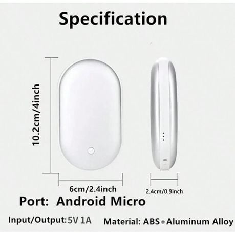 Rechargeable Hand Warmer & Power Bank (4000mAh) - Silver