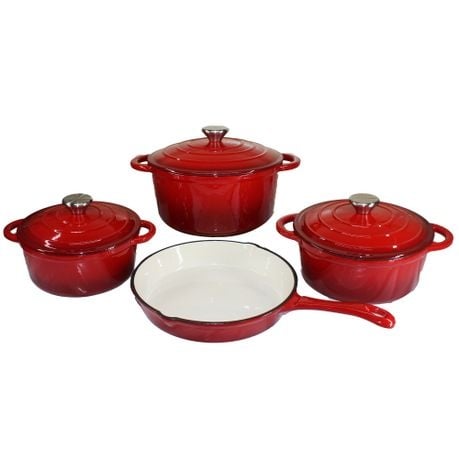 Stunning - 7 Piece New Design Dutch Pot Cookware Sets Cast Iron - 2 Tone Yellow