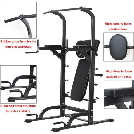 EX - Power Tower Dip Station High Capacity 800lbs w/Weight Sit Up Bench