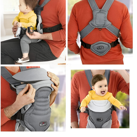 Adjustable Baby Sling - Ergonomic Design, Waist Belt Support-Grey.