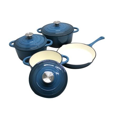 Stunning - 7 Piece New Design Dutch Pot Cookware Sets Cast Iron - 2 Tone Yellow