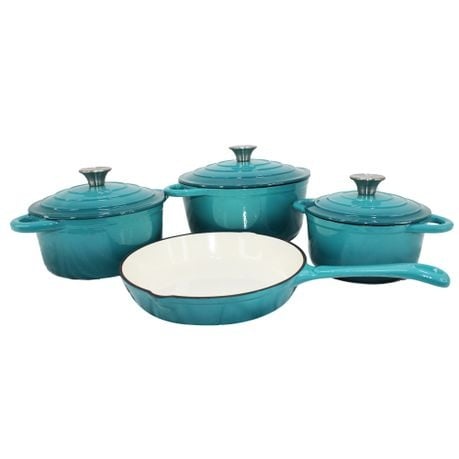 Stunning - 7 Piece New Design Dutch Pot Cookware Sets Cast Iron - 2 Tone Yellow