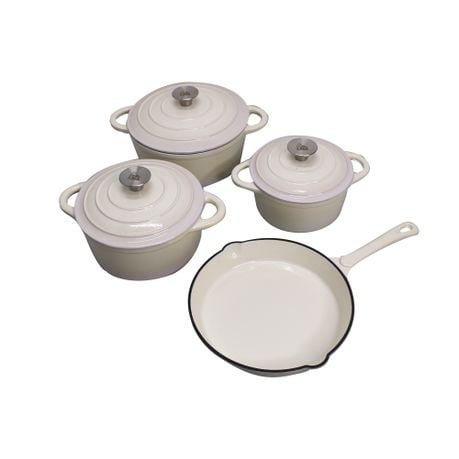 Stunning - 7 Piece New Design Dutch Pot Cookware Sets Cast Iron - 2 Tone Yellow