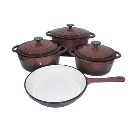 Stunning - 7 Piece New Design Dutch Pot Cookware Sets Cast Iron - 2 Tone Yellow