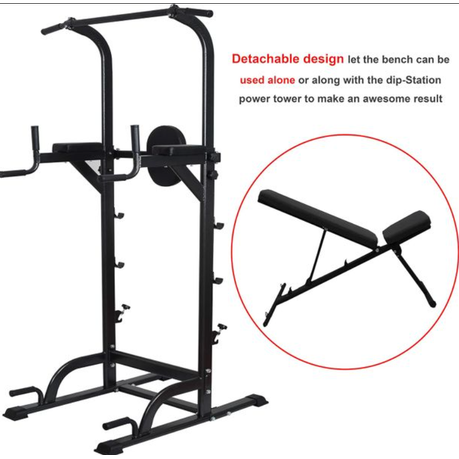 EX - Power Tower Dip Station High Capacity 800lbs w/Weight Sit Up Bench