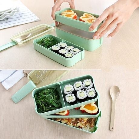 Portable Lunch Box With 3 Layers - 900ml Eco Friendly Includes Cutlery