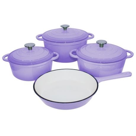 Stunning - 7 Piece New Design Dutch Pot Cookware Sets Cast Iron - 2 Tone Yellow