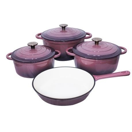 Stunning - 7 Piece New Design Dutch Pot Cookware Sets Cast Iron - 2 Tone Yellow