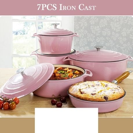 Stunning - 7 Piece New Design Dutch Pot Cookware Sets Cast Iron - 2 Tone Yellow