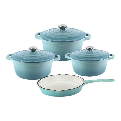 Stunning - 7 Piece New Design Dutch Pot Cookware Sets Cast Iron - 2 Tone Yellow