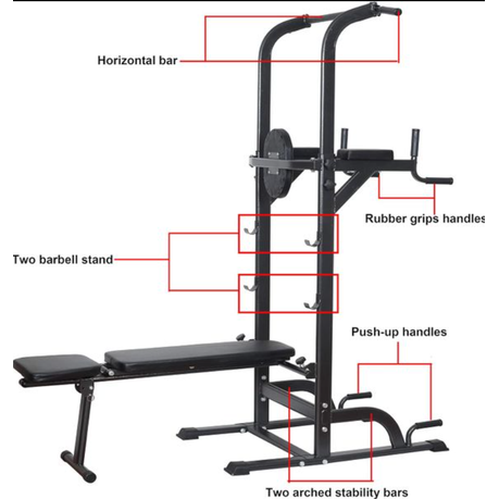 EX - Power Tower Dip Station High Capacity 800lbs w/Weight Sit Up Bench