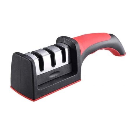 3 Stage Manual Kitchen Knife Sharpener - Non Slip Handle - Black