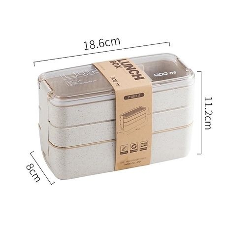 Portable Lunch Box With 3 Layers - 900ml Eco Friendly Includes Cutlery