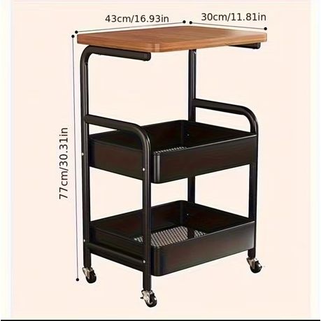 Nordic Moveable Double-Layer Side-Table Storage Trolley - White, Brown