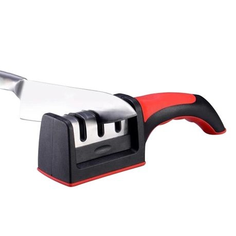 3 Stage Manual Kitchen Knife Sharpener - Non Slip Handle - Black