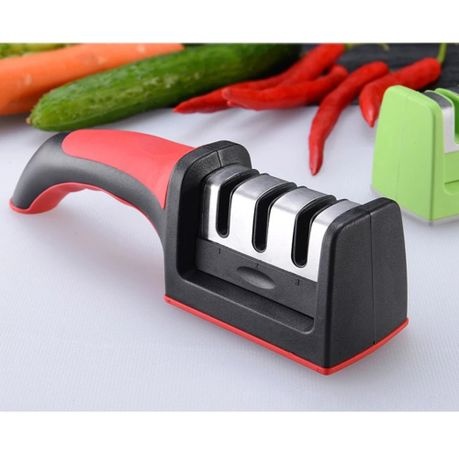 3 Stage Manual Kitchen Knife Sharpener - Non Slip Handle - Black